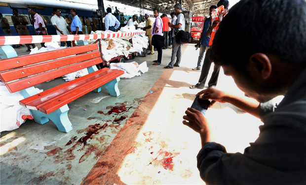 Blood lies splattered at a railway platform after a train was ripped by two bomb blasts at the Chennai Central railway station (Photo: PTI) Blood lies splattered at a railway platform after a train was ripped by two bomb blasts at the Chennai Central railway station (Photo: PTI)
